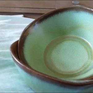 Two Frankoma Prairie Green Cereal Bowls